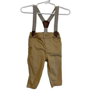 OshKosh B'gosh tan chinos pants suspenders elastic waist. Size 3mon.